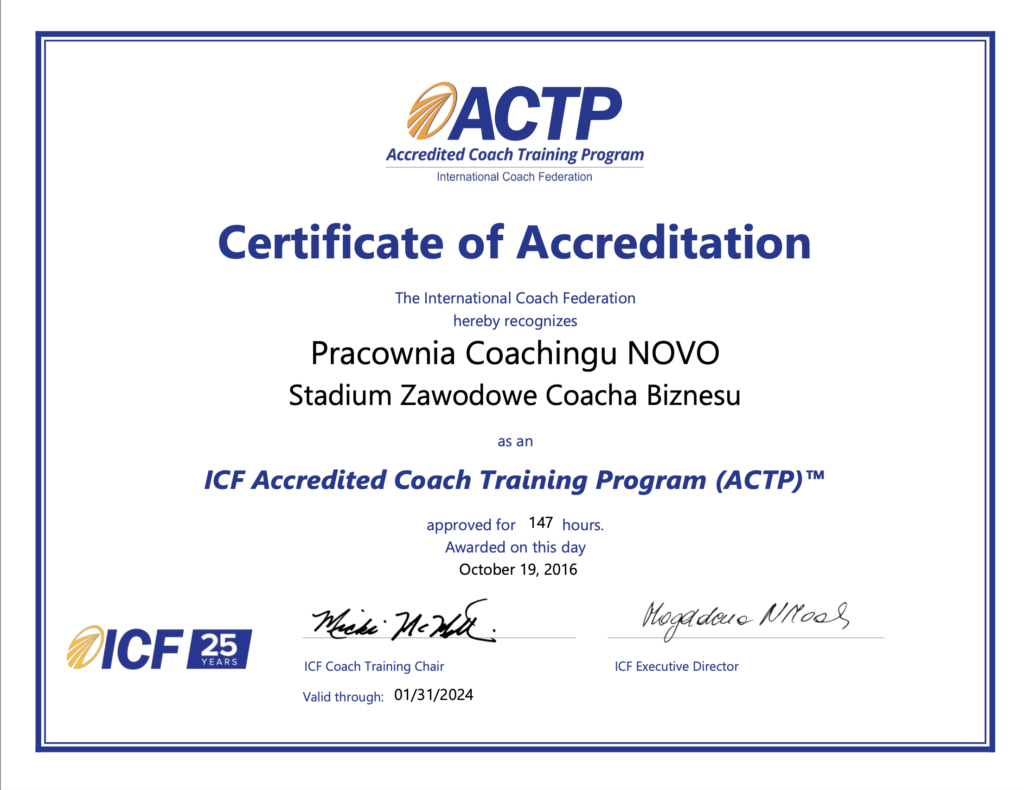 akredytowana szkoła ICF, ACTP, akredytacja coacha, coachingowa